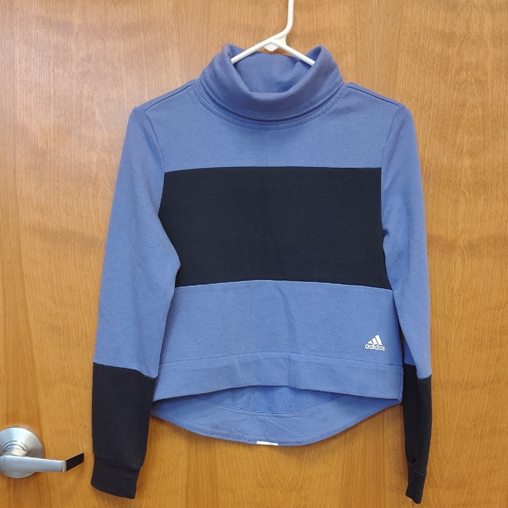 Adidas Women's Cowl Turtle Neck Sweatshirt in Two Tone Blue